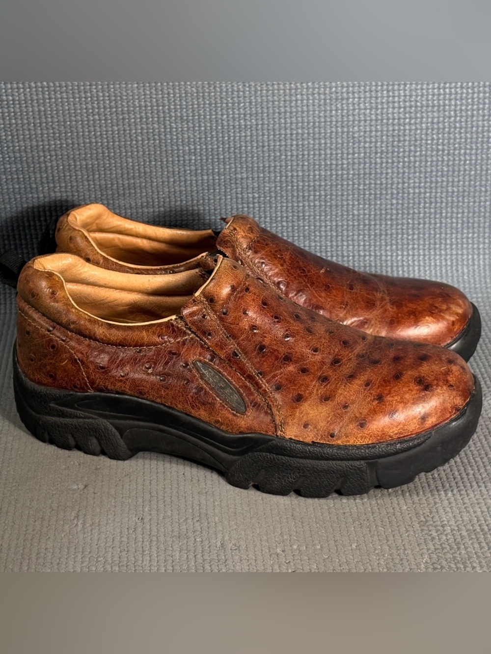 Roper Faux Ostrich Performance Slip On Brown Casual Shoes Men’s Size 11